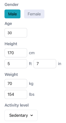 Calorie calculator settings